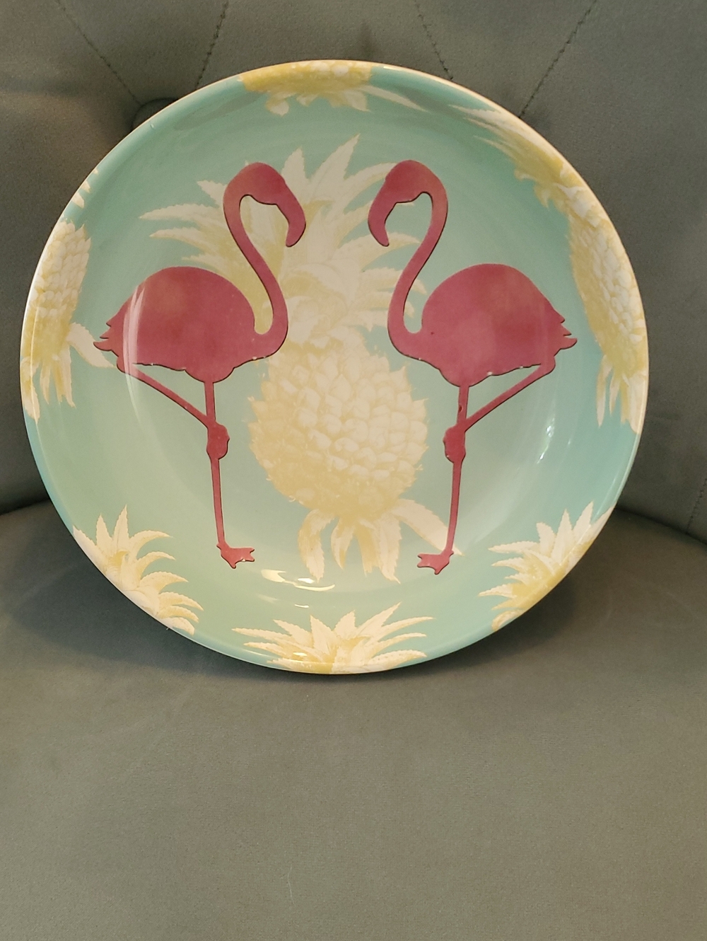 Pink Flamingo Melamine Dinner Plate - Mint & Yellow Pineapple Design